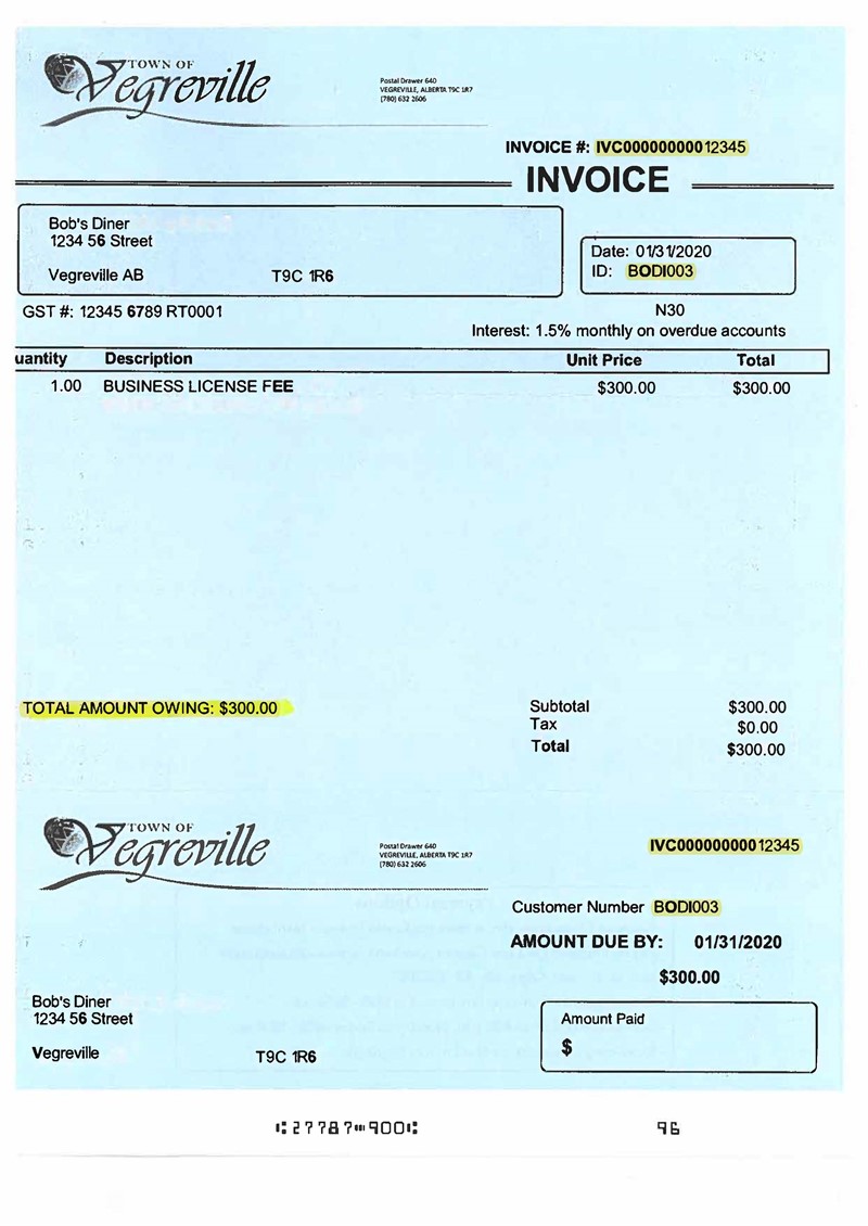 Business License Invoice